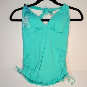 NWT Lole Jamaica Tankini, Turquoise w/ Graphic Flowers Swimsuit Top LWW0024 NEW